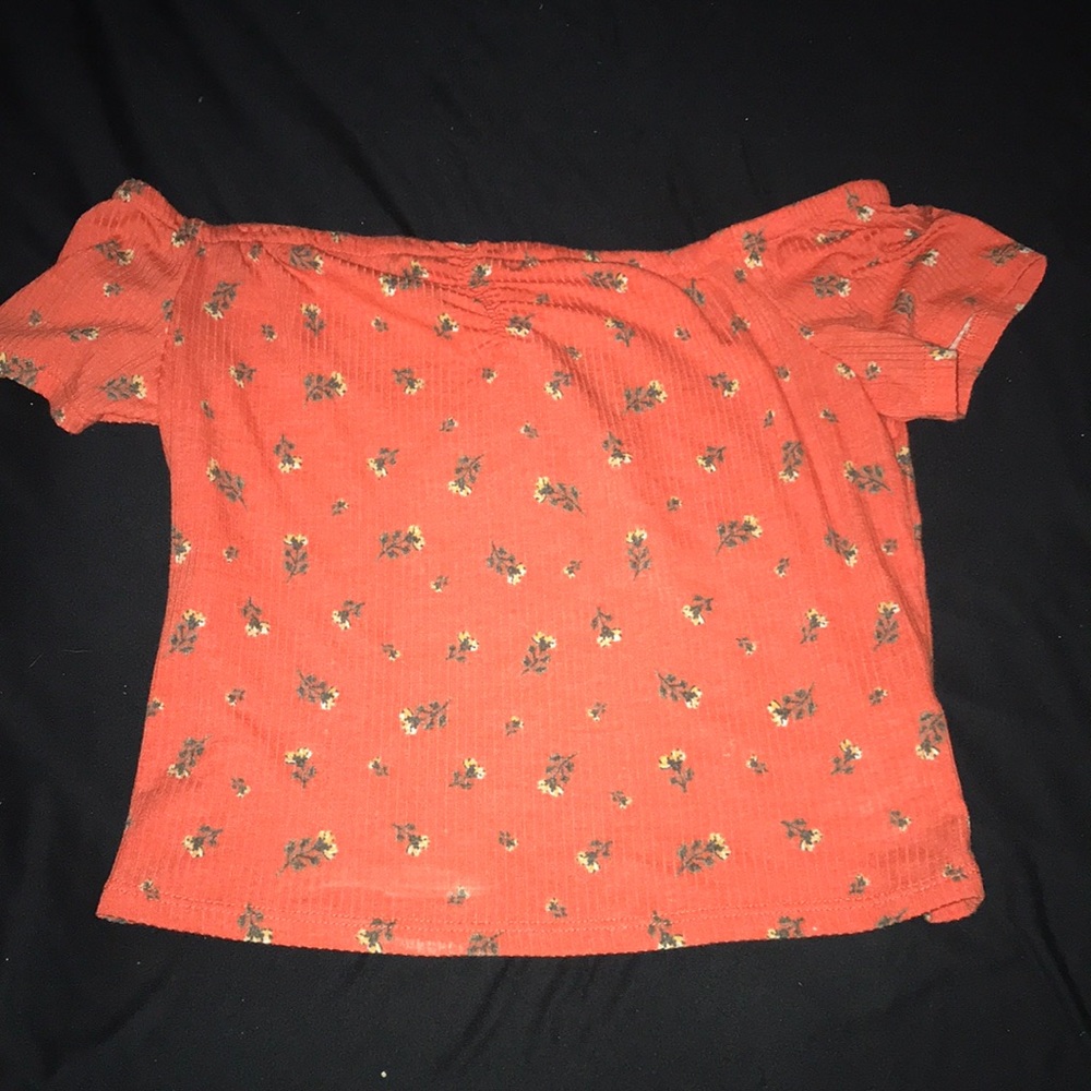 Floral orange off shoulder orange crop top